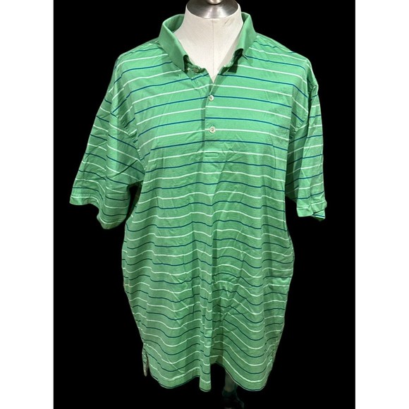 PETER MILLAR Polo Golf Shirt Green‎ Striped Men's Size XXL EUC - Picture 1 of 5